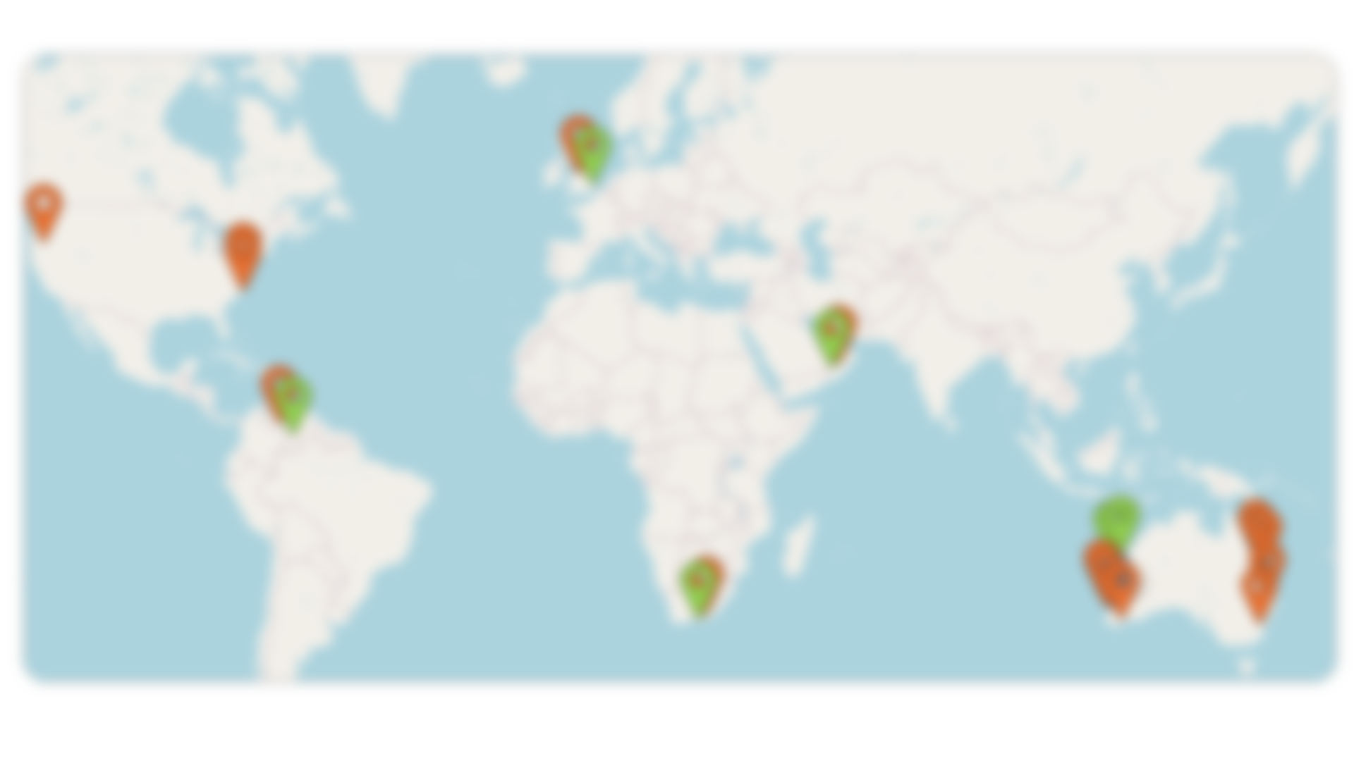 Blurred map of the world with pins